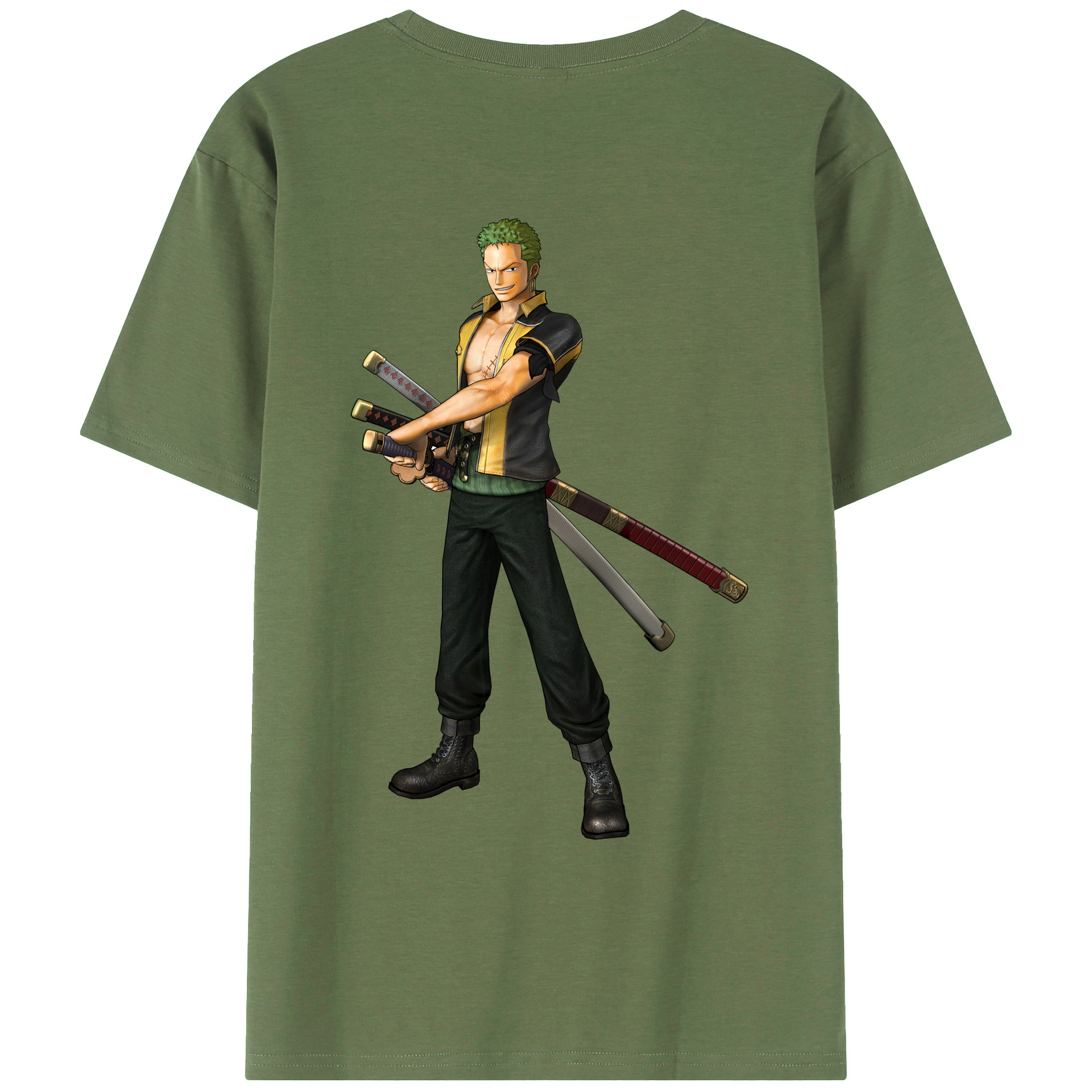 ワンピース ロロノア・ゾロ ONE PIECE Roronoa Zoro 綿100％ メンズ半袖Tシャツ（バックプリント） 通気性